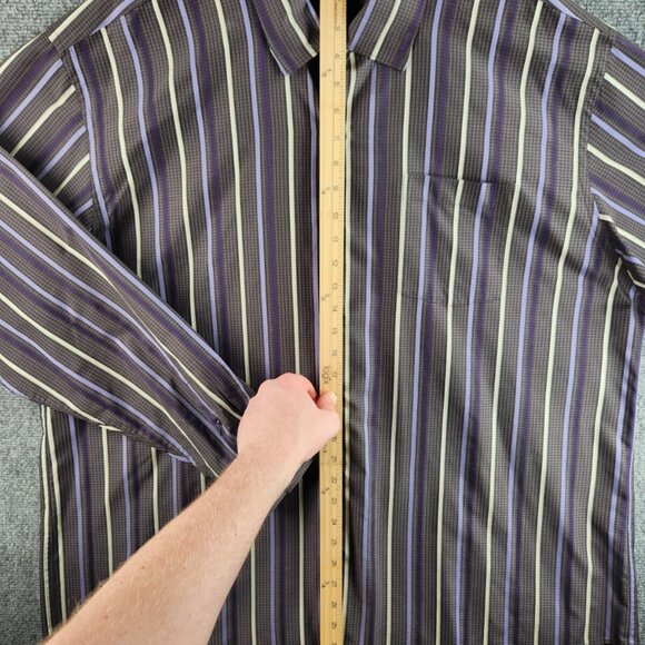 Tommy Bahama XXL 100% Silk Purple Gray Stripe Plaid Long Sleeve Button Up Shirt - Picture 10 of 16